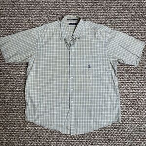Nautica Shirt Mens XLarge Green Beige Striped Button Up Office Dress Cotton Men